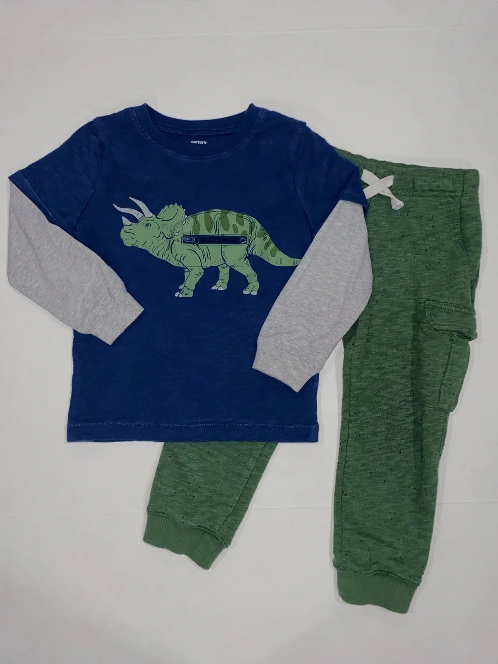Carter’s Boys’ Blue and Green Triceratops Dinosaur Outfit Size 3T